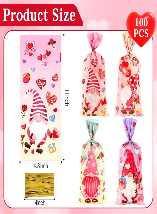 ldyllicStyle Valentines Treat Bags, 100 PCS Valentine Cellophane Goodie Candy Cookie Gift Bag, Valentine's Day Plastic Goody Snack Bags with Twist Ties for Gifts Wrap Holiday Party Favors 11 x 4.8 Inch (4 Styles) - Image 2